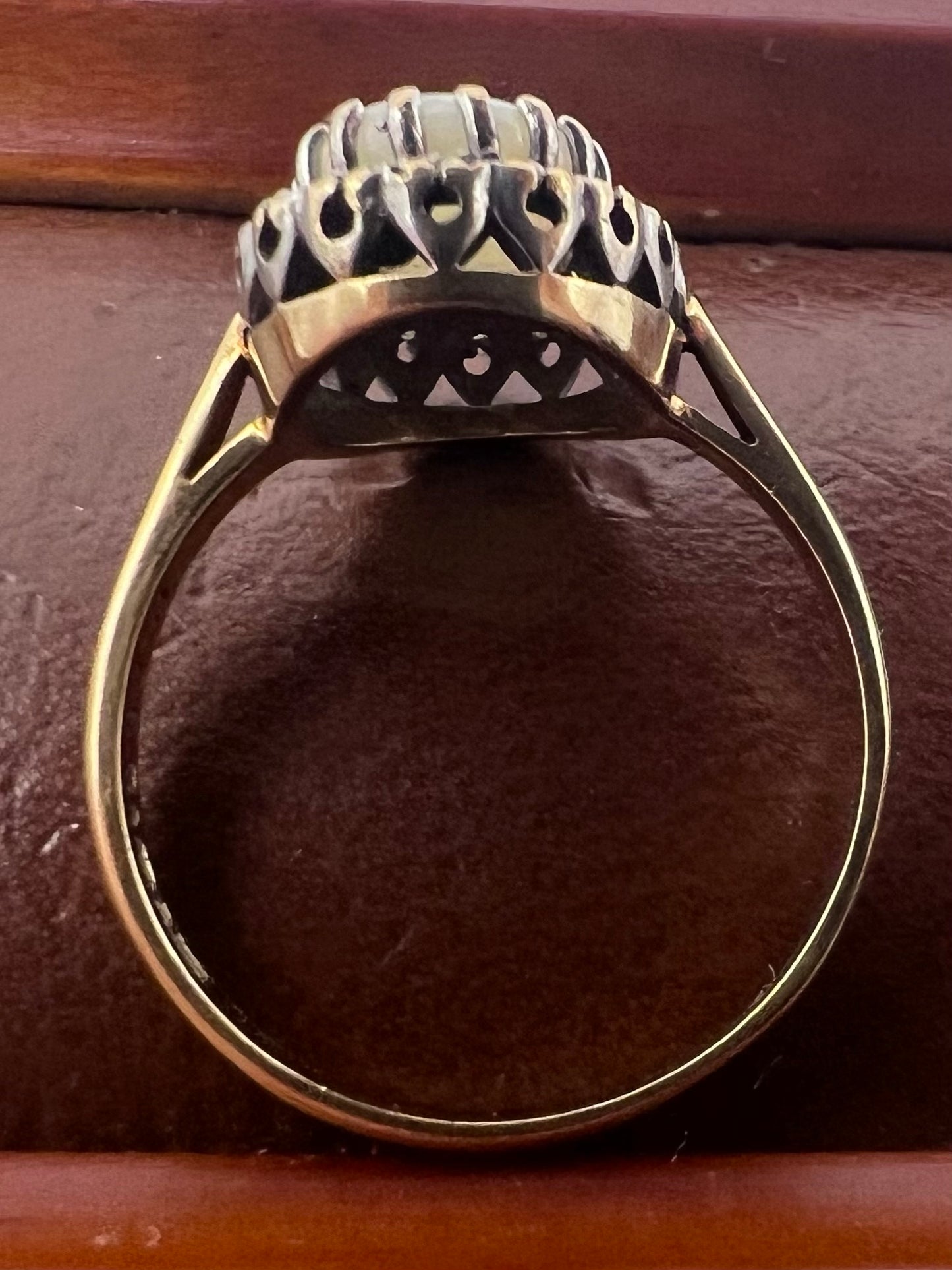 Vintage 9ct Yellow Gold Opal & Diamond Cluster Ring - O½