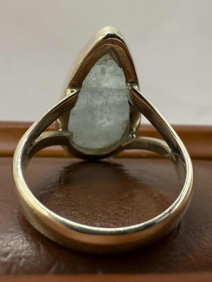 Quality 925 Sterling Silver Aquamarine Crystal Ring • Size - P • 5.72 Grams