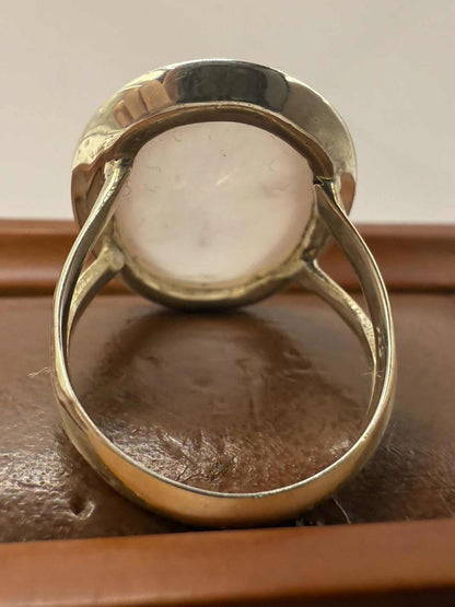 Quality 925 Sterling Silver Rose Quartz Set Ring • Size - P • 8.96 Grams