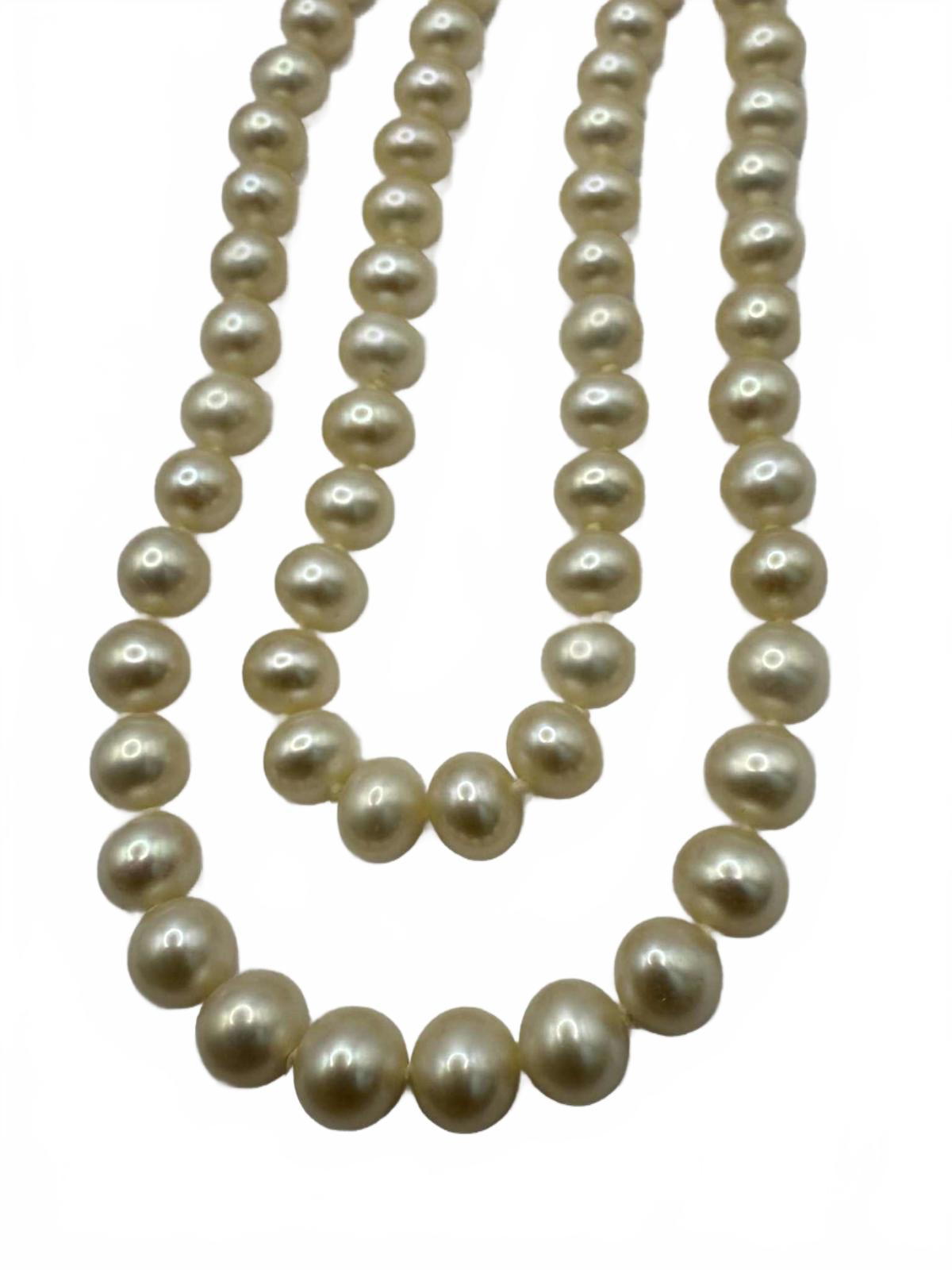 Quality 18ct Yellow Gold Clasp Long Pearl Necklace - 35 Inch - 47.52 Grams