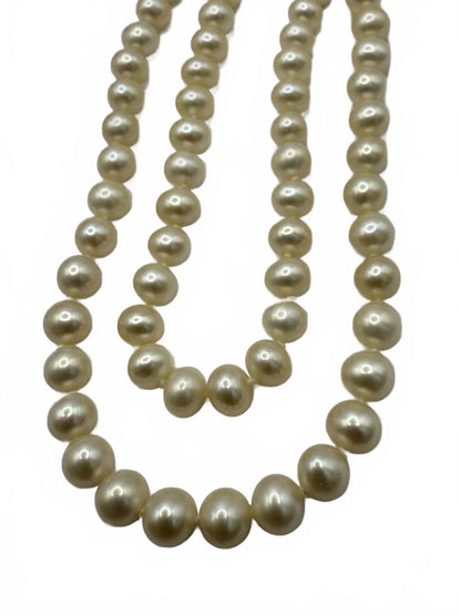 Quality 18ct Yellow Gold Clasp Long Pearl Necklace - 35 Inch - 47.52 Grams