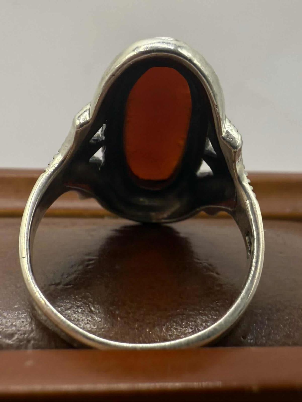 Quality 925 Sterling Silver Red Stone Set Ring • Size - P • 5.95 Grams