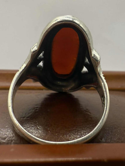 Quality 925 Sterling Silver Red Stone Set Ring • Size - P • 5.95 Grams