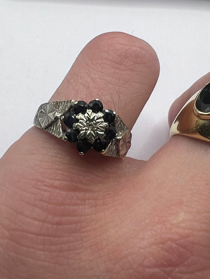 Vintage 9ct White Gold Sapphire & Diamond Ring - P