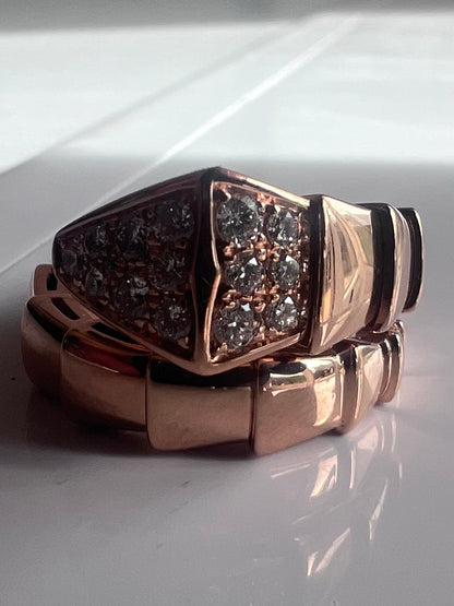 Bvlgari 18k Rose Gold Diamond Set Serpenti Viper Ring - M/6