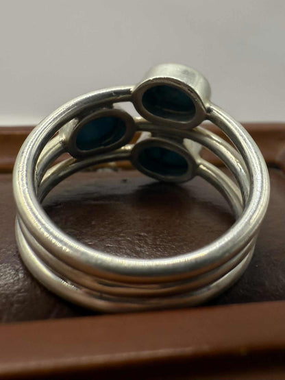 Quality 925 Sterling Silver Turquoise Set Ring • Size - Q • 6.63 Grams