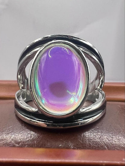 Quality 925 Sterling Silver Rainbow Stone Ring - Size - U • 8.13 Grams