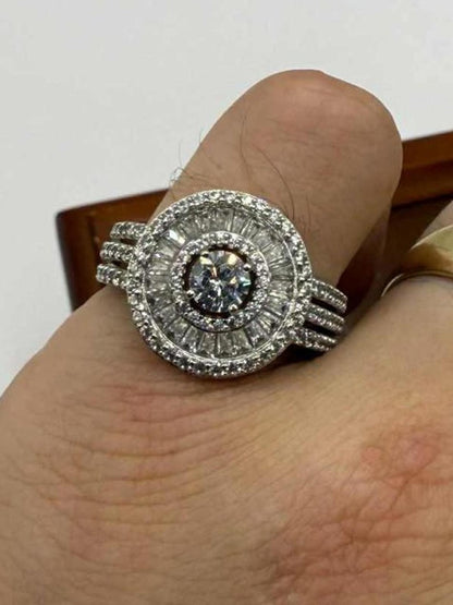 Quality 925 Sterling Silver White Stone Cluster Ring • Size - U • 5.14 Grams