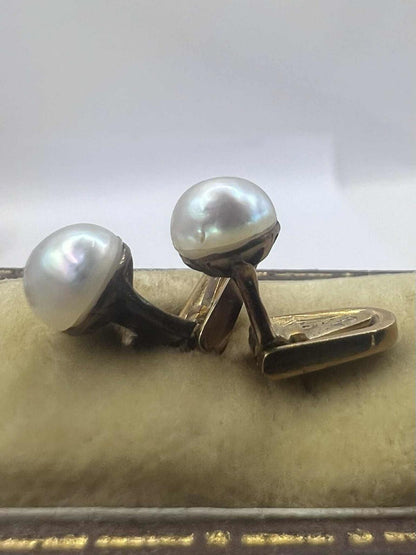 Vintage Austrian 14ct Yellow Gold Pearl Earrings - Original Box • 2.47 Grams
