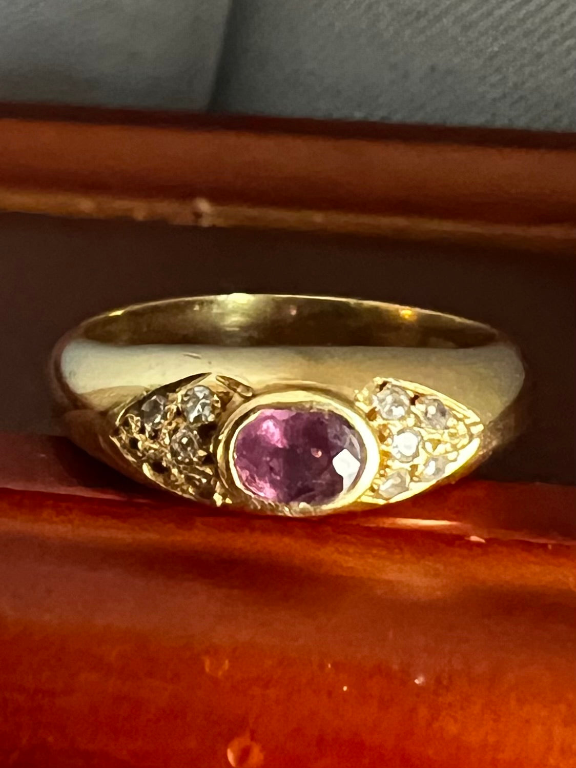 Vintage 18ct Yellow Gold Ruby & Diamond Ring - K½