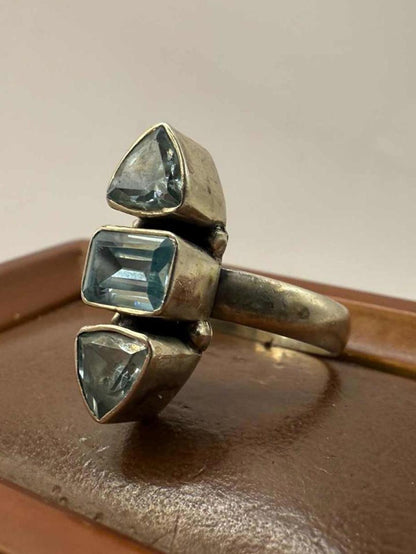 Quality 925 Sterling Silver Blue Stone Ring • Size - O • 5.91 Grams
