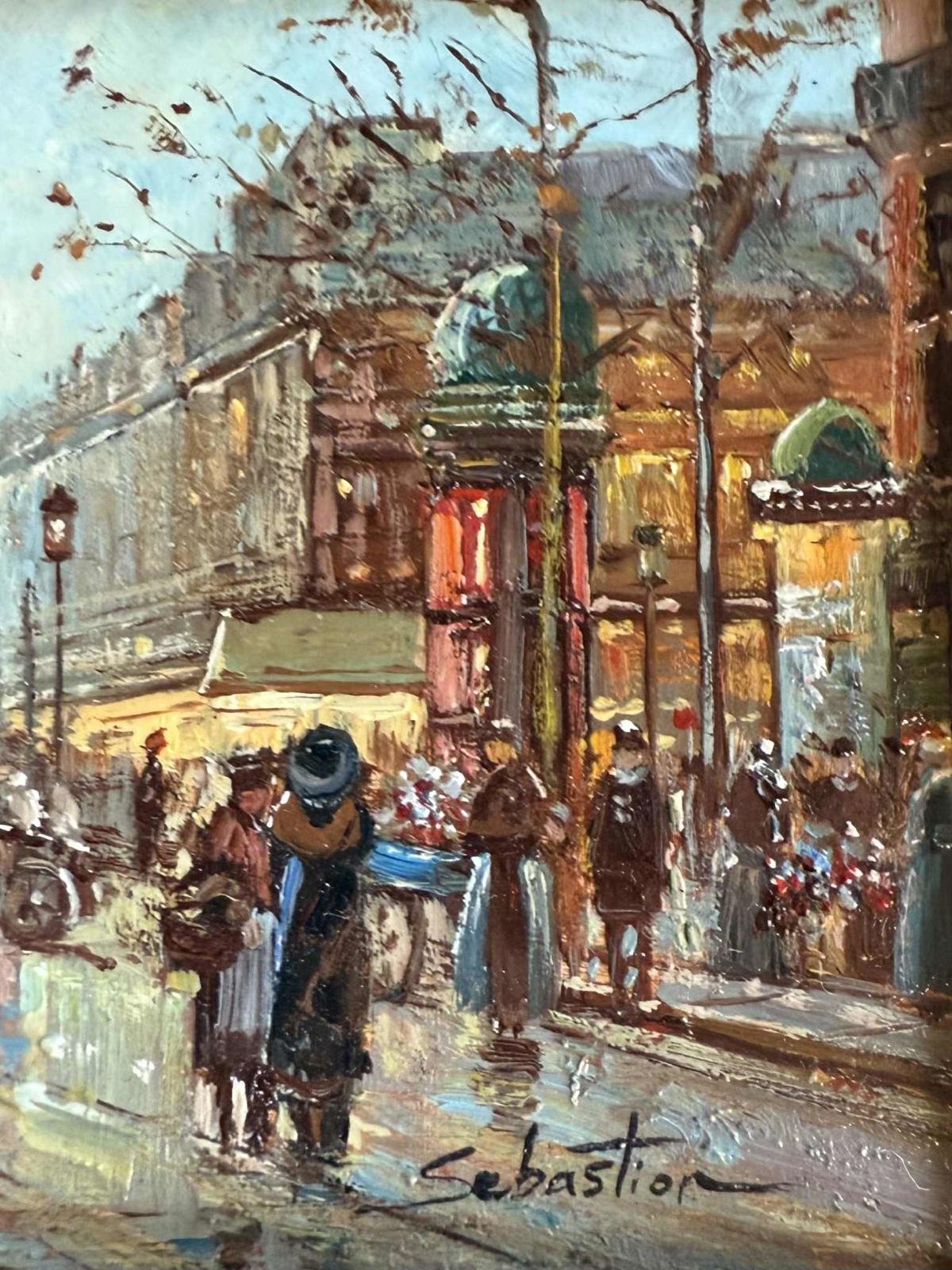 Vintage French Street Scene Oil Painting With Monument - Singed - "Sebastion"