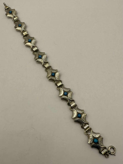 Quality 925 Sterling Silver Turquoise Set Bracelet • 15.19 Grams • 7 Inch
