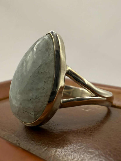 Quality 925 Sterling Aquamarine Crystal Set Ring • Size - Y½ • 6.17 Grams