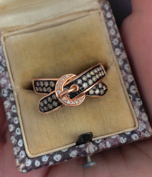 Effy 14ct Rose Gold Espresso and White Diamond Belt Ring ~ 0.57ct ~ Size - Q