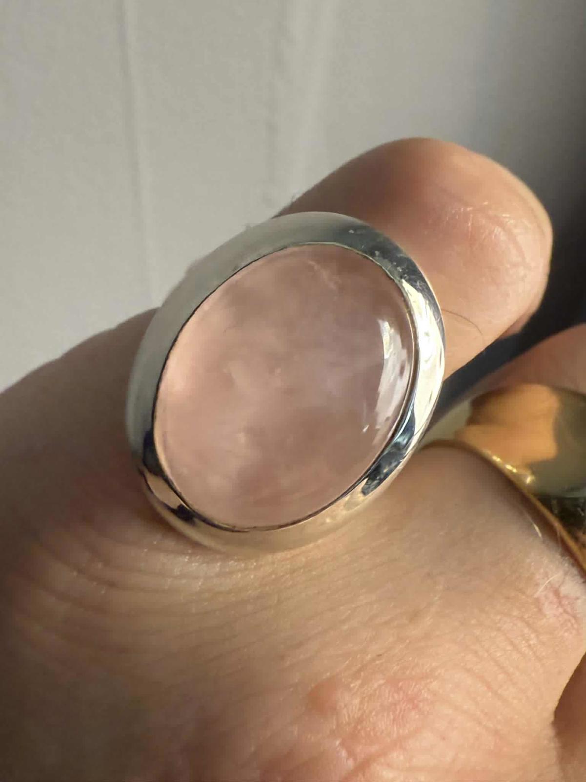 Quality 925 Sterling Silver Rose Quartz Set Ring • Size - P • 8.96 Grams