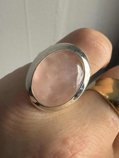 Quality 925 Sterling Silver Rose Quartz Set Ring • Size - P • 8.96 Grams