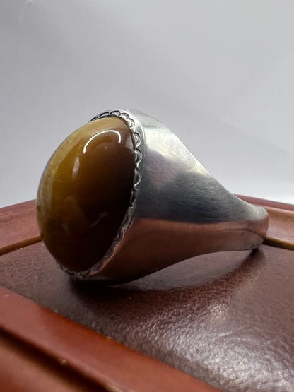 Heavy 925 Sterling Silver Tiger Eye Signet Ring - Z+3½