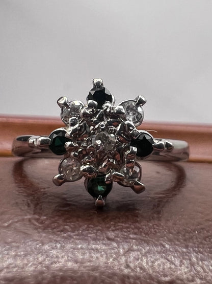 Quality 18ct White Gold Emerald & Diamond Ring - M