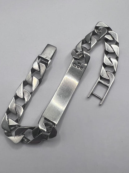 Vintage 925 Sterling Silver Curb Identity Bracelet - 34.79 Grams