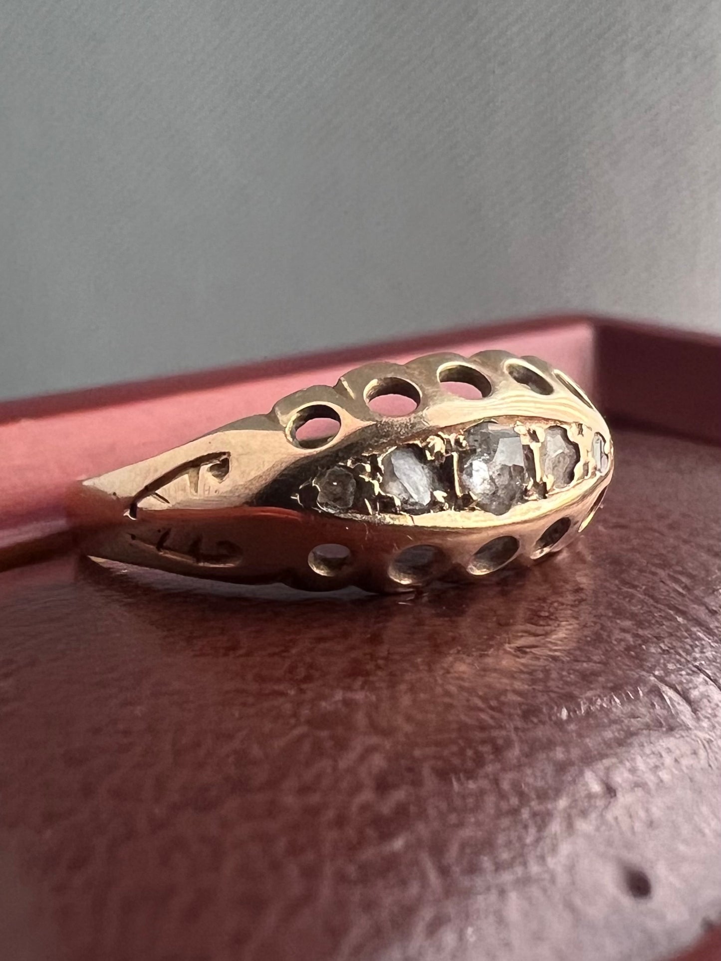 Antique 18ct Rose Gold 5 Old Diamond Ring - O
