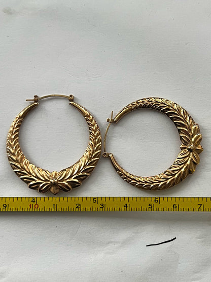 Vintage 9ct Yellow Gold Flower Hoops - 3.97 Grams