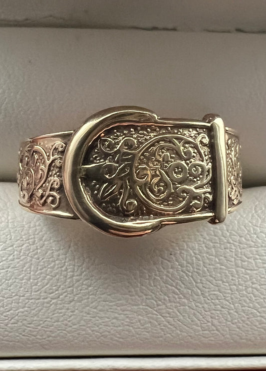 Vintage 9ct Detailed Buckle Ring - U½ - 4.40 Grams