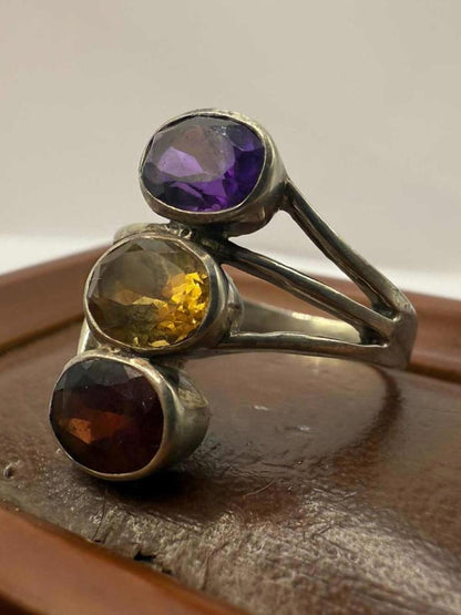 Quality 925 Sterling Silver Multi-Gemstone Set Ring • 5.88 Grams • Size - S