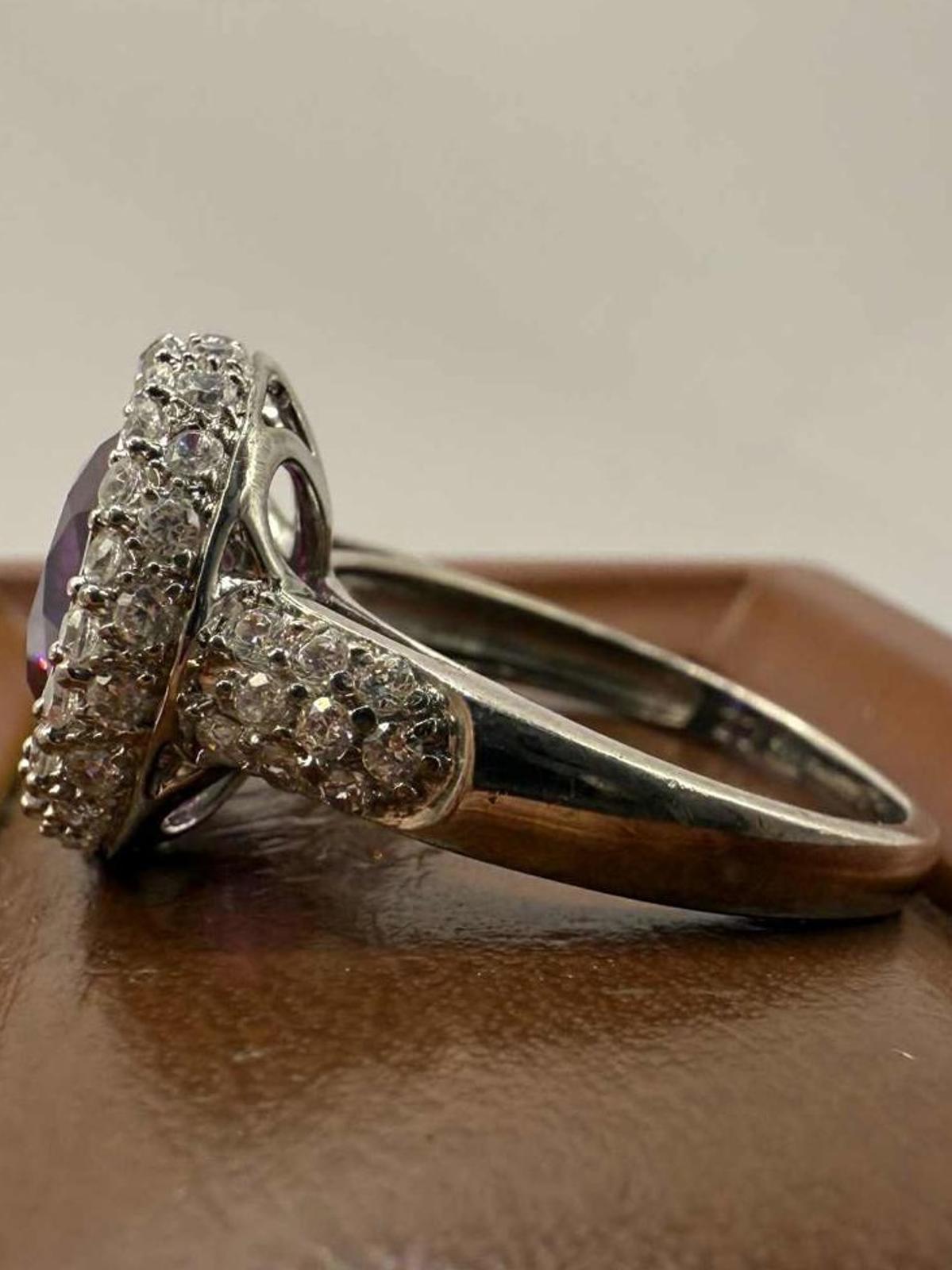 Quality 925 Sterling Silver Purple & White Stone Ring • 5.81 Grams • Size - T