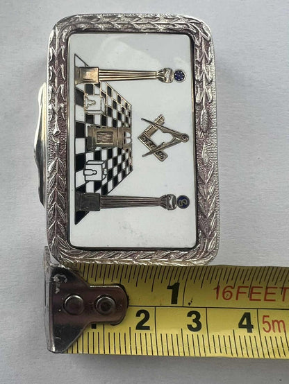 Rare Solid Silver Masonic Chessboard Snuff Box - 69.68 Grams - Original Case
