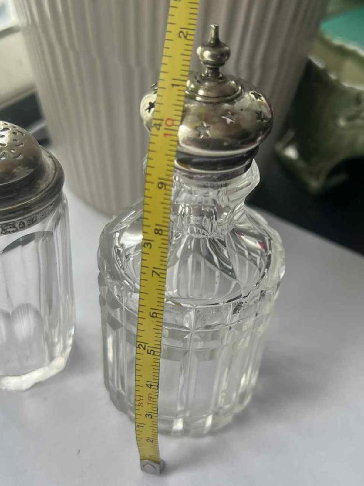 Antique Silver Top Crystal Salt and Pepper Shakers