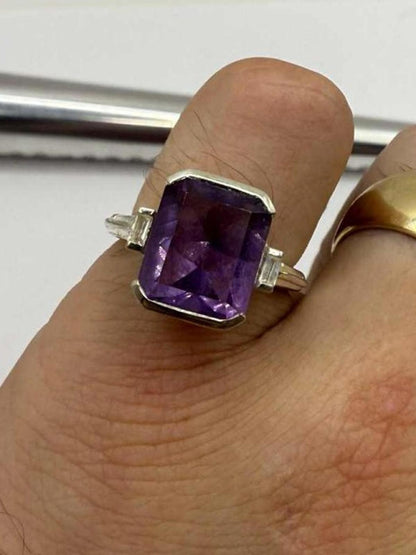 Quality 925 Sterling Silver Purple & White Stone Ring • Size - O • 4.51 Grams