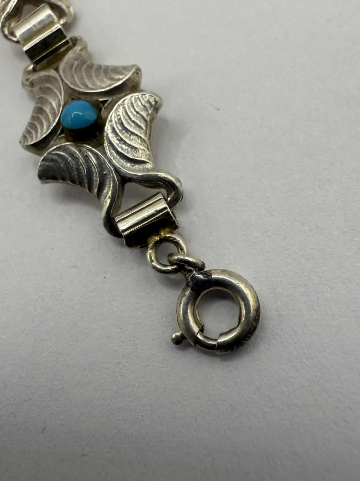 Quality 925 Sterling Silver Turquoise Set Bracelet • 15.19 Grams • 7 Inch