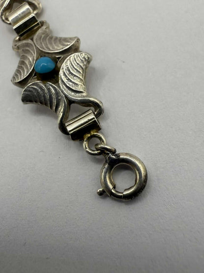 Quality 925 Sterling Silver Turquoise Set Bracelet • 15.19 Grams • 7 Inch