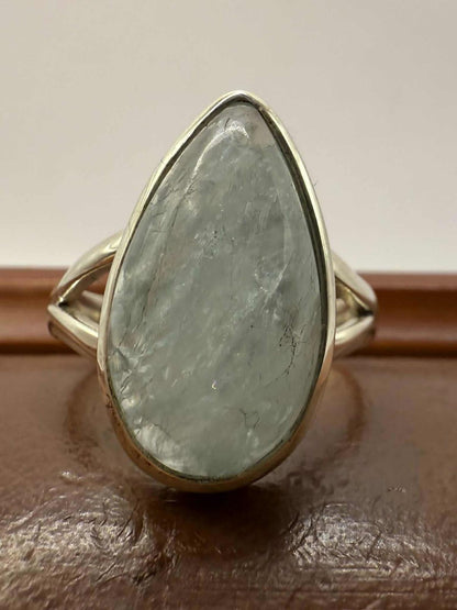 Quality 925 Sterling Silver Aquamarine Crystal Set Ring • Size - R • 5.96 Grams