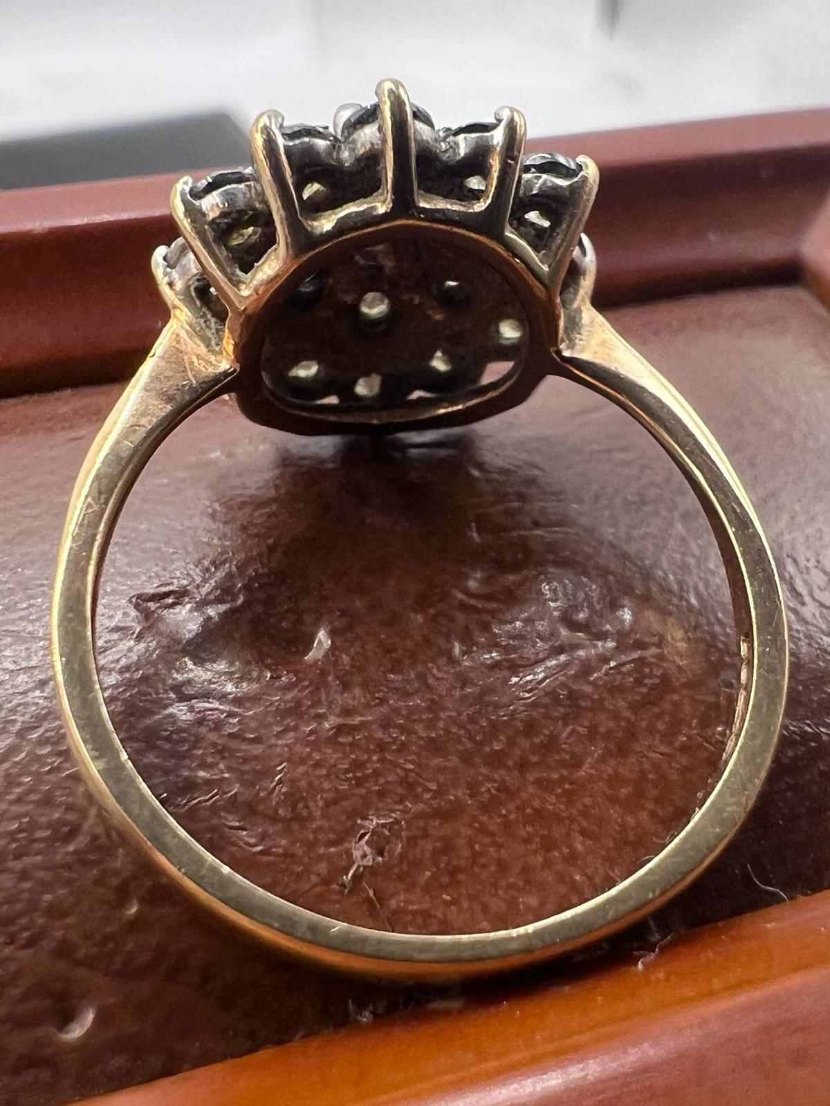 Vintage 9ct Yellow Gold Garnet & White Stone Ring • Size - P  • 3.23 Grams