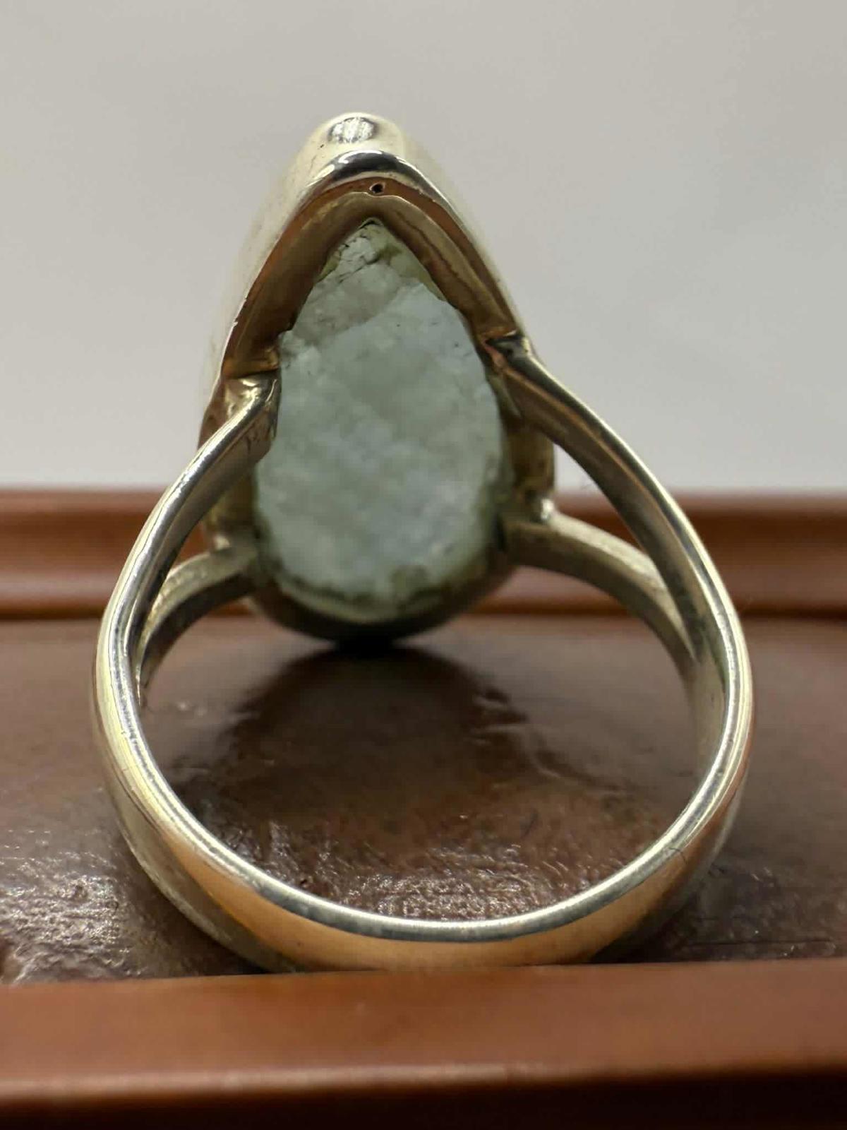 Quality 925 Sterling Silver Aquamarine Crystal Set Ring • Size - K½ • 5.38 Grams