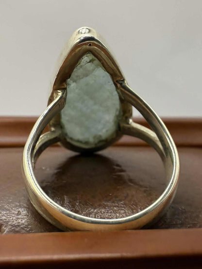 Quality 925 Sterling Silver Aquamarine Crystal Set Ring • Size - K½ • 5.38 Grams