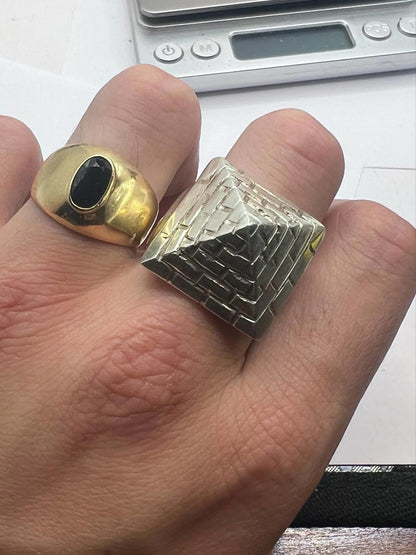 Quality 925 Sterling Silver Pyramid Ring • Size - X • 38.97 Grams