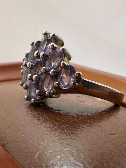 Quality 925 Sterling Silver Amethyst Cluster Ring • Size - N½ • 3.67 Grams