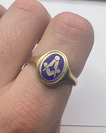Vintage 9ct Yellow Gold Masonic Spinner Signet Ring - T