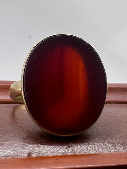 Vintage 9ct Yellow Gold Carnelian Ring - V