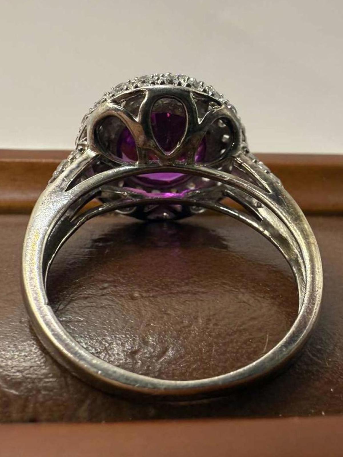 Quality 925 Sterling Silver Purple & White Stone Ring • 5.81 Grams • Size - T