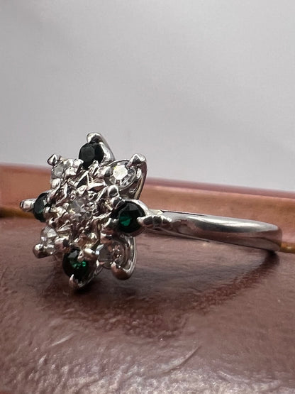 Quality 18ct White Gold Emerald & Diamond Ring - M
