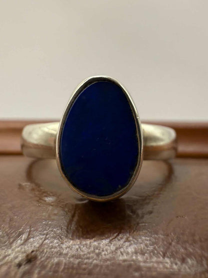 Quality 925 Sterling Silver Blue Sea Glass Ring • Size - N½ • 3.61 Grams