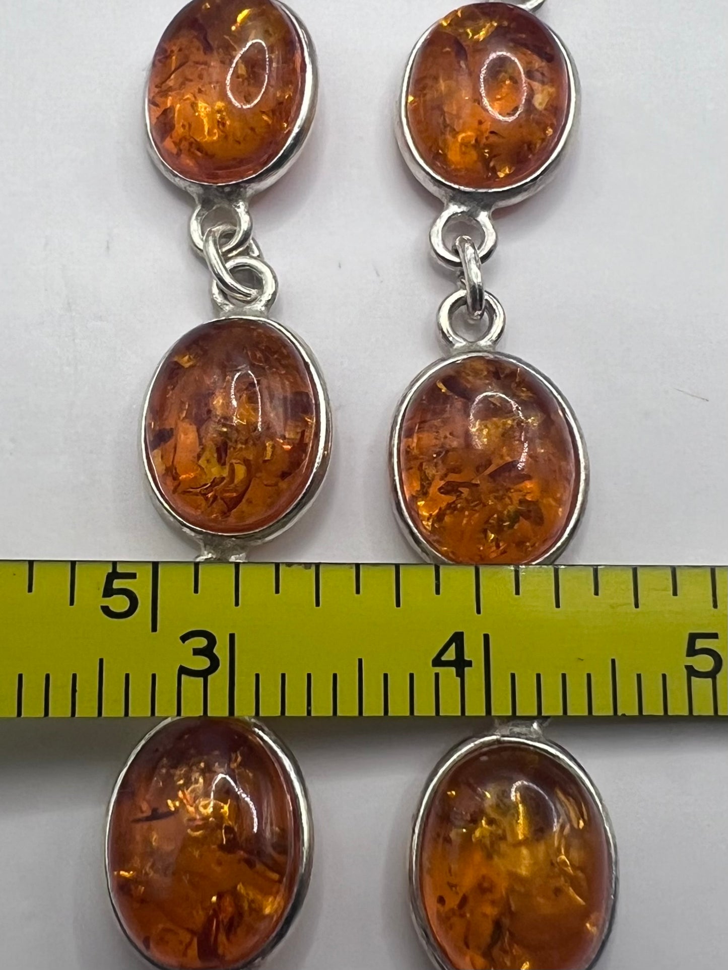 Quality 925 Sterling Silver Cabochon Amber Bracelet - 8 Inch