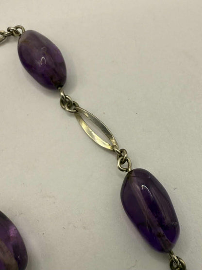 Quality 925 Sterling Silver Cabochon Amethyst Bracelet • 8 Inch • 11.60 Grams