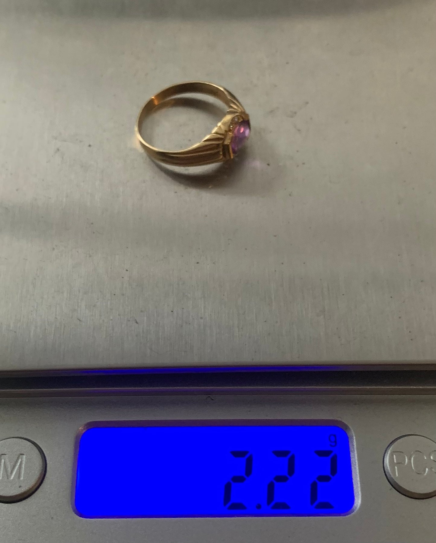 Vintage 14ct Yellow Gold Amethyst & Diamond Ring ~ 2.22 Grams ~ Size - L½