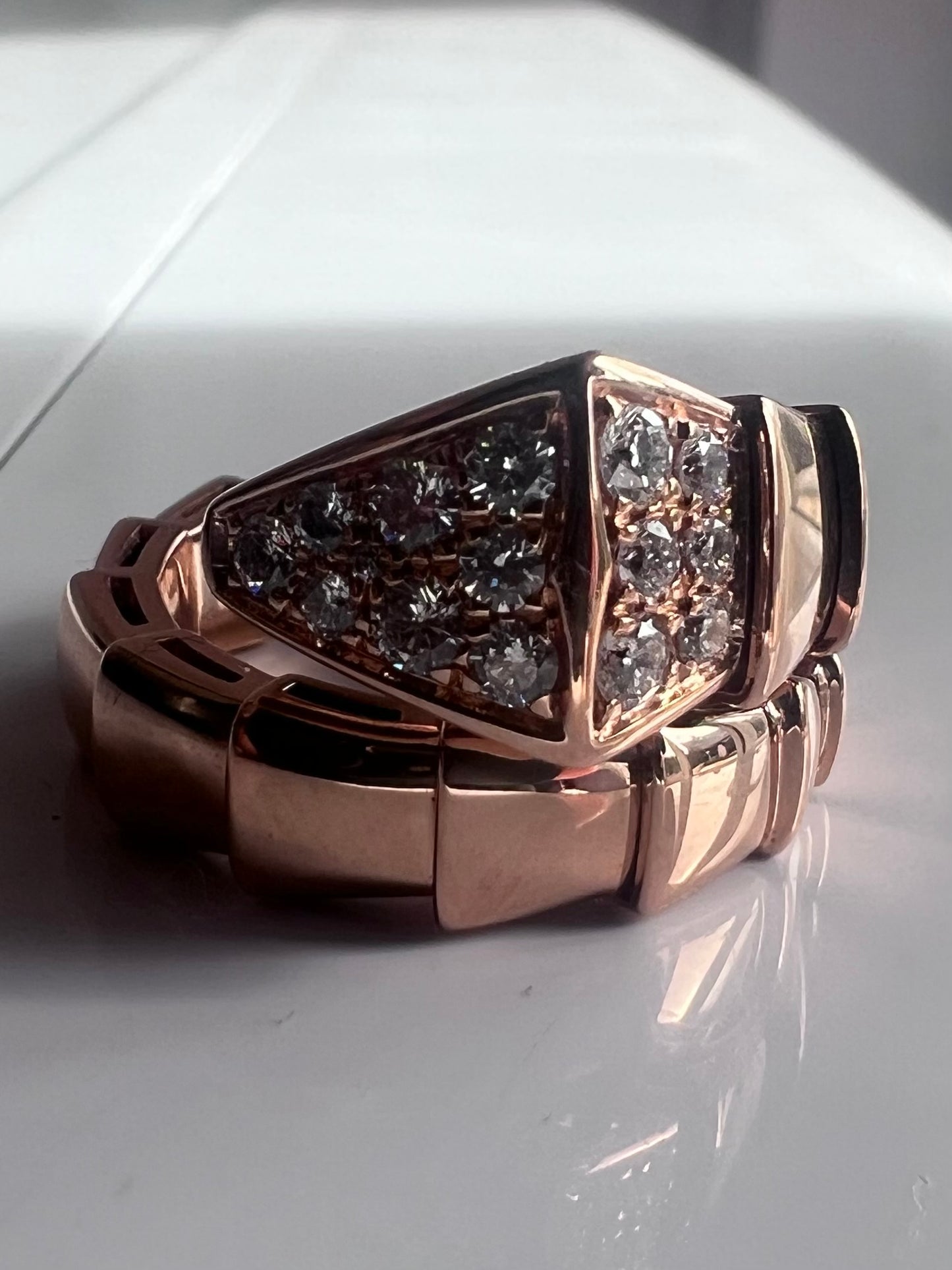 Bvlgari 18k Rose Gold Diamond Set Serpenti Viper Ring - M/6