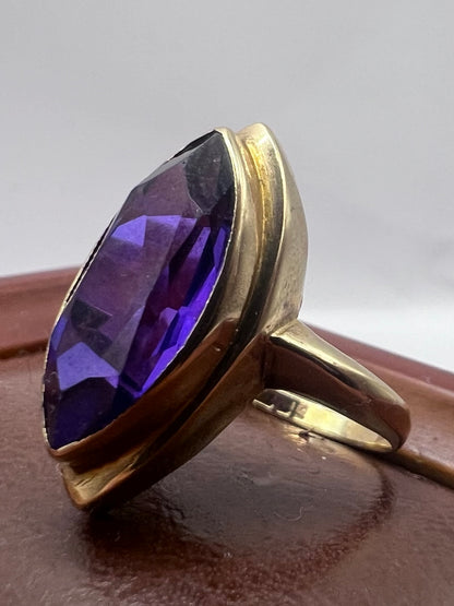 Quality 9ct Yellow Gold Amethyst Set Ring - N½